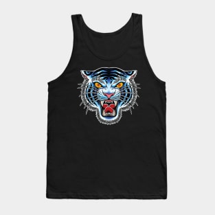 White Tiger Head Traditional Tattoo art illustration Tank Top